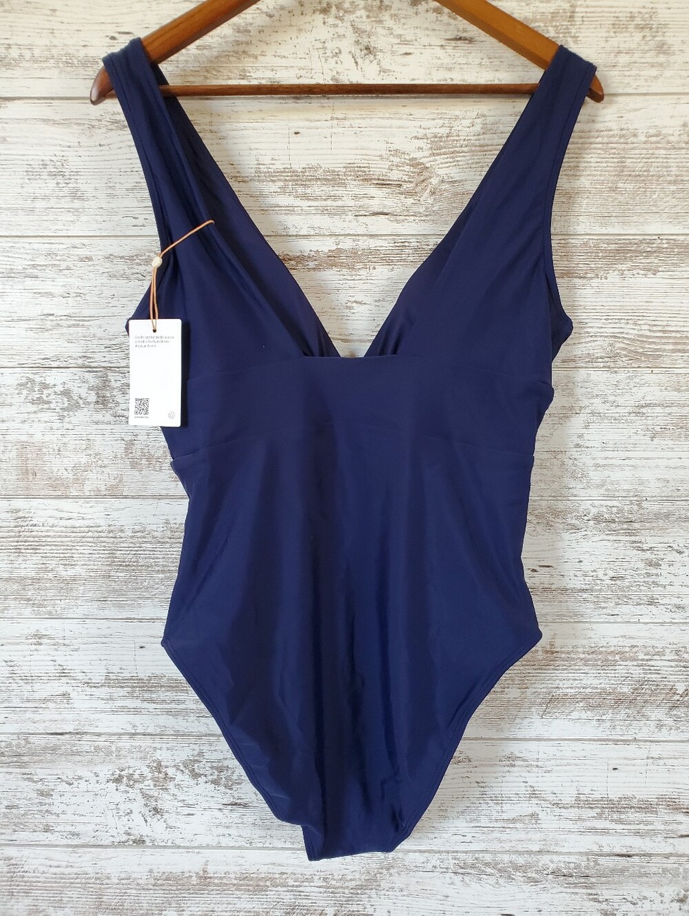 NWT Quince Italian Plunge One Piece Swimsuit Navy Blue - Picture 3 of 11